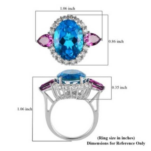 13.15ct Caribbean Quartz Multi Gemstone Ring in Platinum Over Sterling - (#0775) - Picture 4 of 9